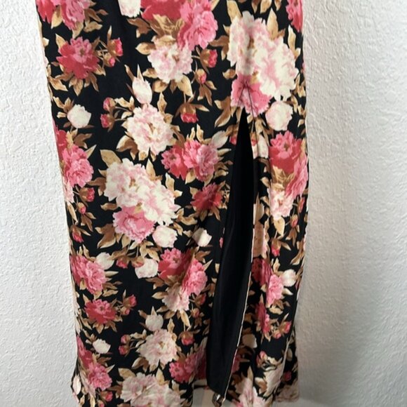 NWT Lulu’s Moment of Chic Black Floral Print Satin Lace-Up Midi Dress XS - Picture 10 of 11